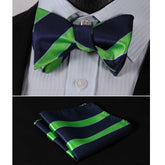 Green Blue Mens Silk Self tie Bow Tie with Pocket Squares Set - Amedeo Exclusive